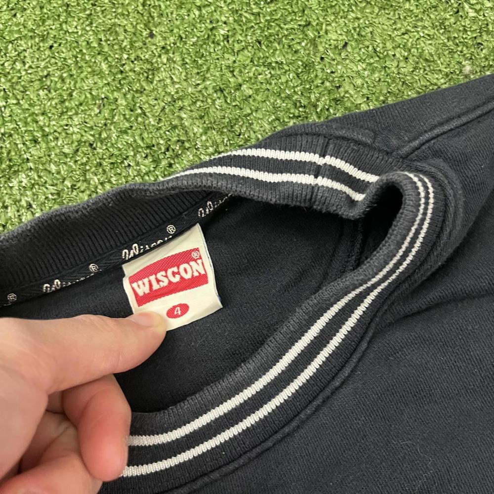 Vintage Navy Crewneck Sweater with White Stripe Trim - Picture 4 of 4